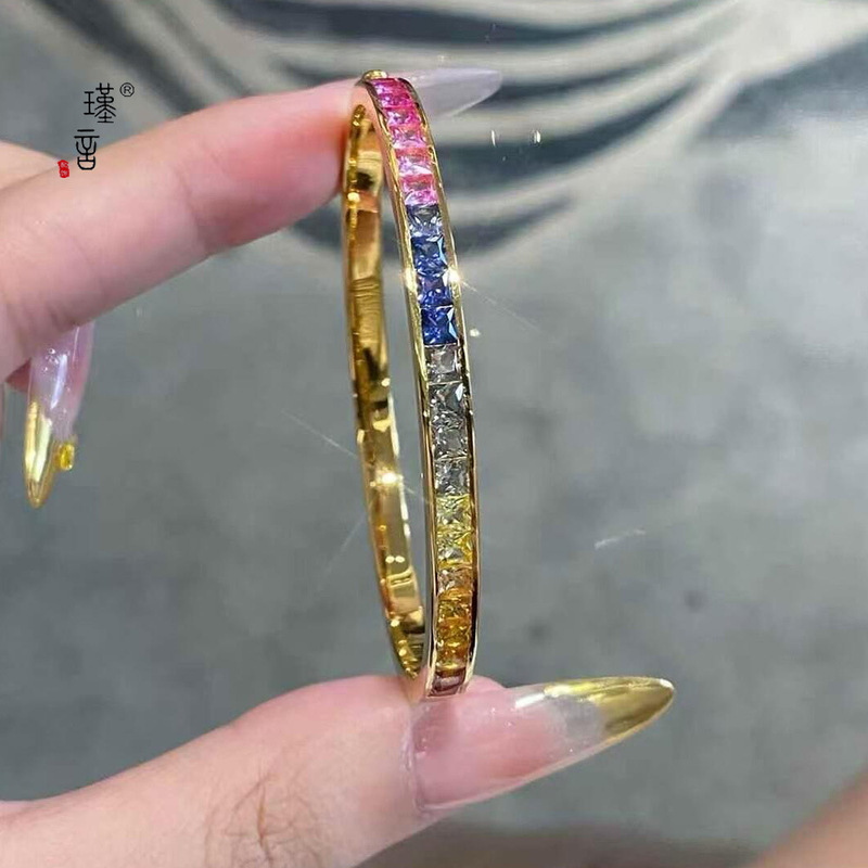 瑾言金店同款彩虹满钻手镯精致饰品高级感轻奢爆闪手环送女友礼物|undefined