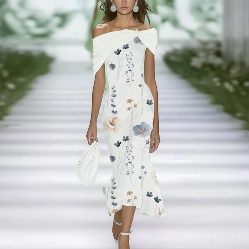2025 European and American Independent Online Store: SHEIN Elegant Print Long Dress for Office, Parties, and Vacation Looks