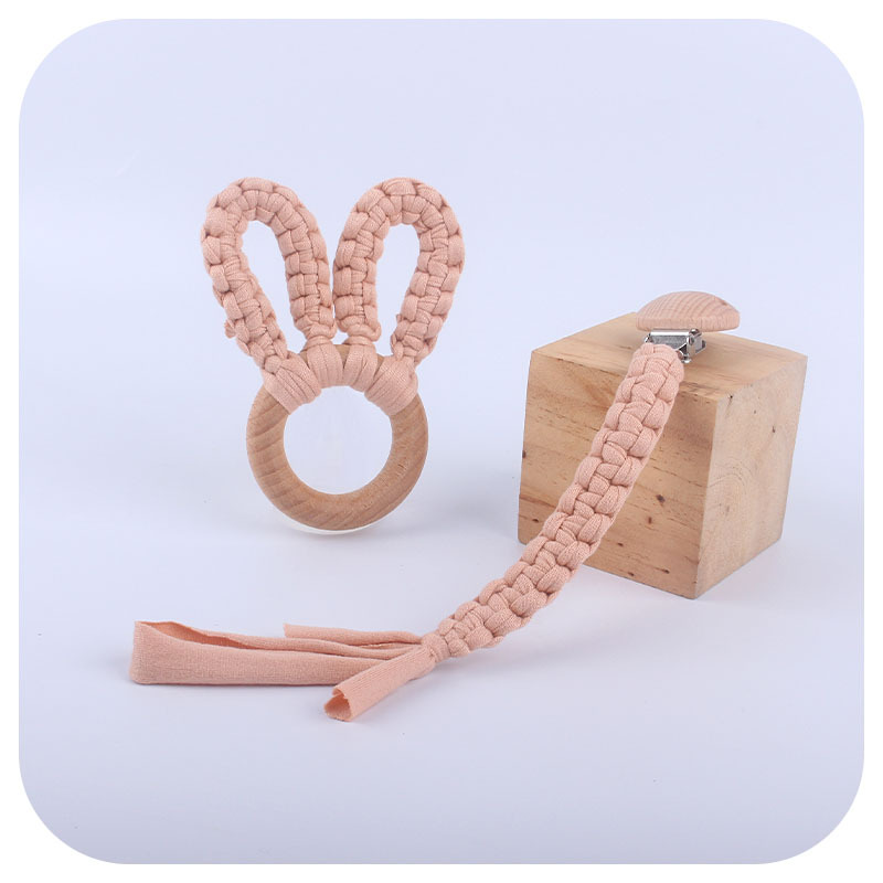 DIY creativo bebé suministros haya chupete clip hecho a mano algodón tejido chupete cuerda anti-gota cadena mordedor traje