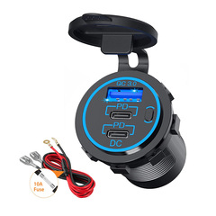 自動車二口pd車充電三ポートqc3.0自動車改造usb急速充電スイッチTYPE-C充電コンセント