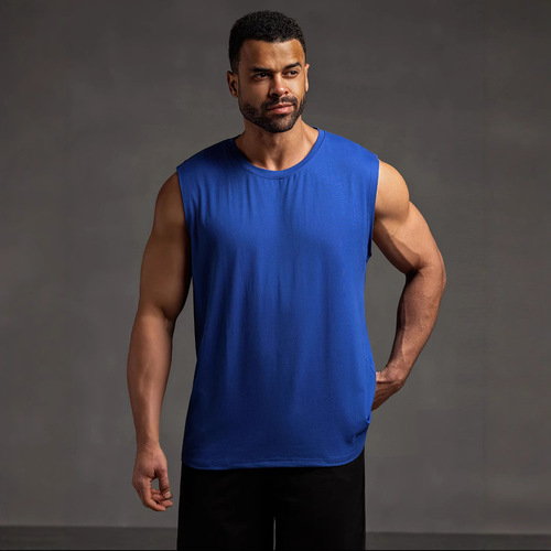 Cross-border solid color sleeveless T-shirt men, large size sports vest men, trendy men, loose base shirt and waistcoat