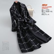 双面呢格子大衣女中长款新款秋冬新款韩版双面毛呢子外套女
