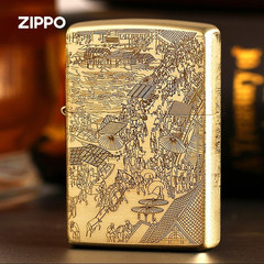 zippo打火机原装正版美国纯铜盔甲精雕 清明上河图男士七夕情人节