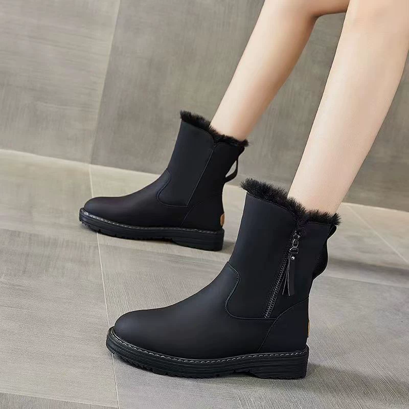 Ботинки в стиле Martens, утеплённые мехом, нескользящая подошва, зимние сапоги на молнии, для мамы