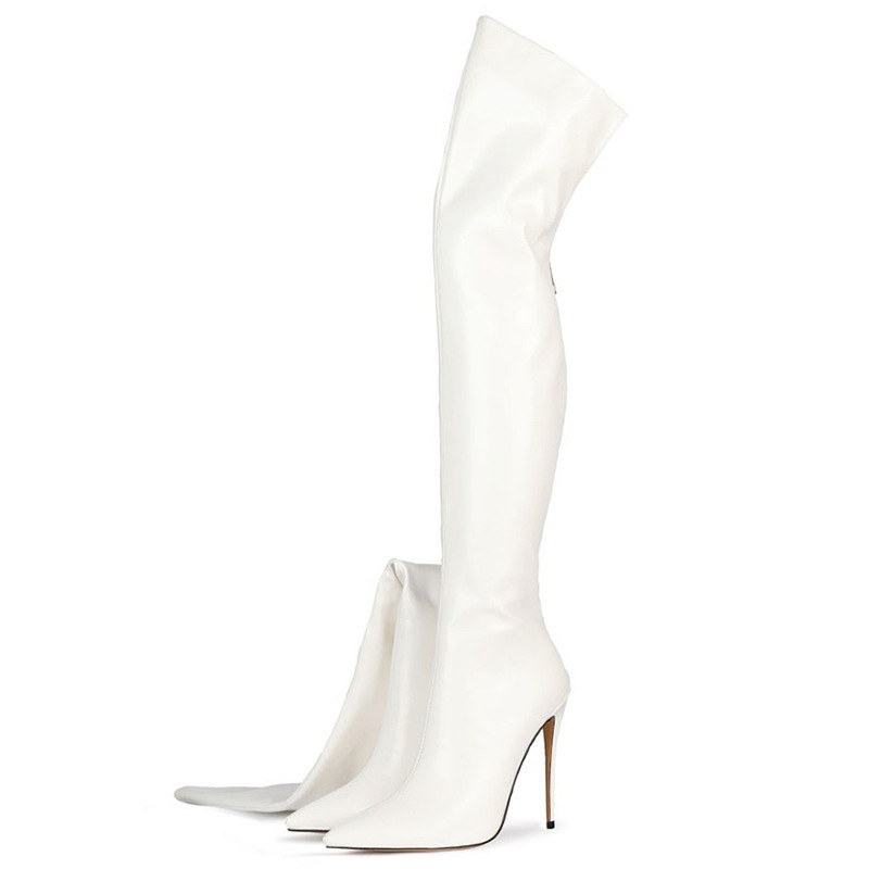 ShoeGlobe Cross-Border Fashion Pointed Toe Back Zipper Stiletto Slim Leg Export Women's European And American Over-the-Knee Shiny_voghion.com