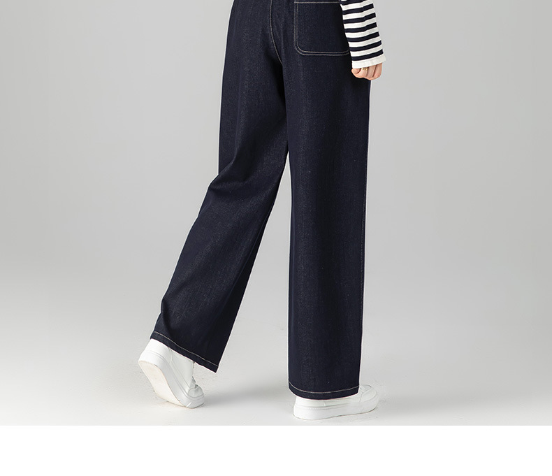 Quần jeans ống thẳng cạp chun dáng rộng suông cho nữ — màu xanh denim chi tiết 26
