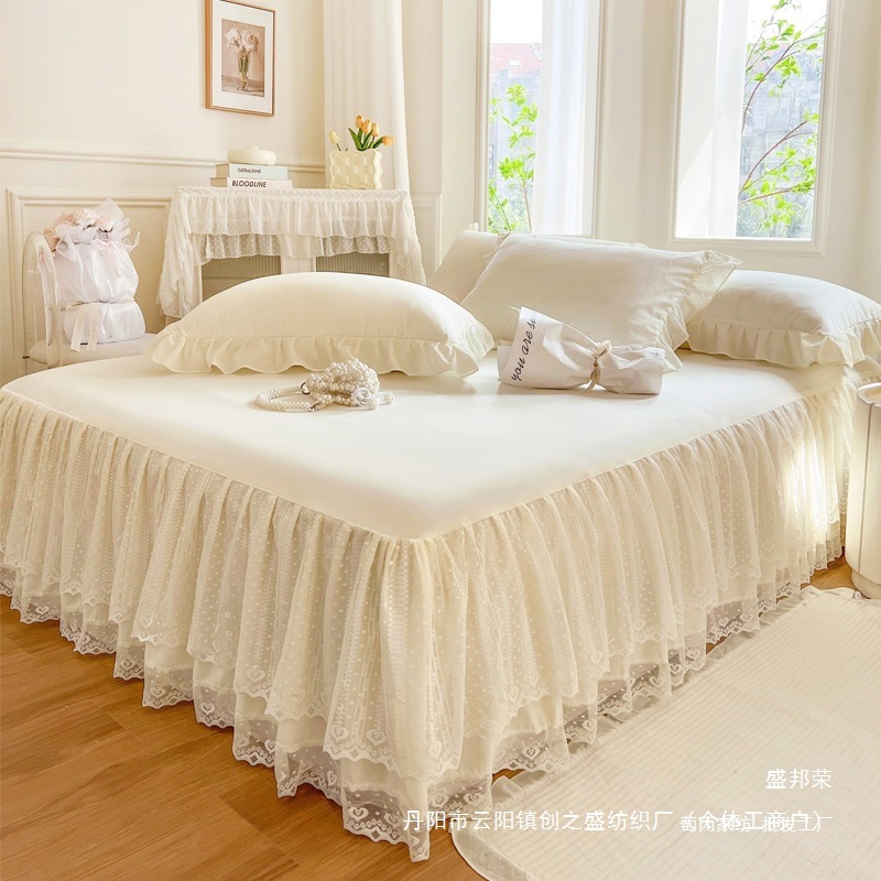 Nantong Direct Sale Z2025 New French-Style Brushed Lace Bed Skirt Single Piece Bedspread Style Bed Sheet with Skirt Bed Cover Four