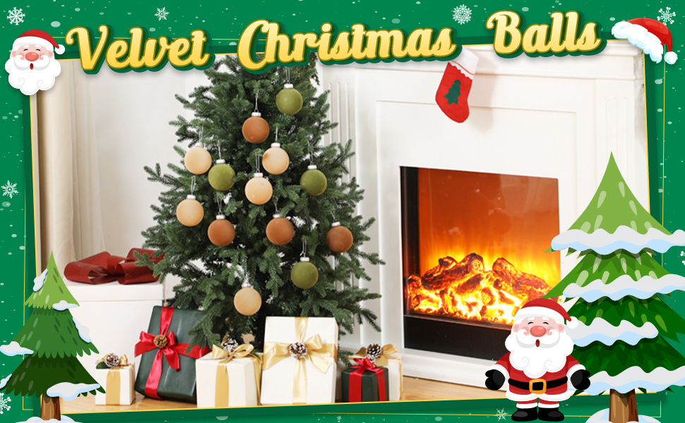 Ornements de Noël en velours floqué de 8 cm – Ensemble de décorations de Noël haut de gamme au toucher doux pour le sapin et la maison (Style européen élégant, coffret cadeau de 9 pièces)_voghion.com