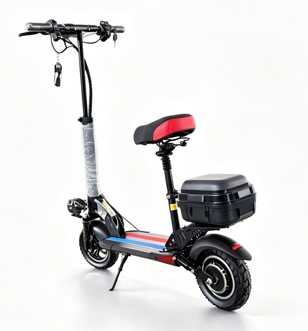 New electric scooter, foldable, with a seat, double-seat design, shock-absorbing wide tires, lithium battery, two-wheeled mobility scooter, and assistive vehicle
