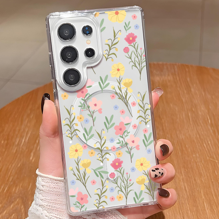 Aliexpress Hot-Selling Floral Phone Case Magsafe Magnetic Transparent Case Samsung S25/S24 Acrylic Protective Cover