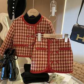 女童小香风套装秋冬2022韩版新款儿童格子两件套裙子女孩洋气1165