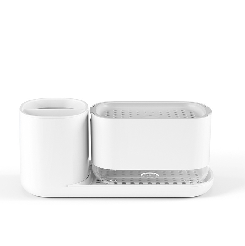 Caja de jabón de prensa manual, estante de drenaje de cocina, detergente de acero inoxidable, caja de jabón de escritorio