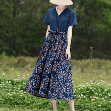 梅子 原创棉麻女装 2022夏新款连衣裙 文艺显瘦大摆裙子 送腰带