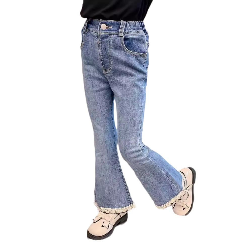 Tendencia de nuevos pantalones infantiles primavera y otoño estilo extranjero pantalones casuales de otoño sueltos pantalones vaqueros de otoño de niña