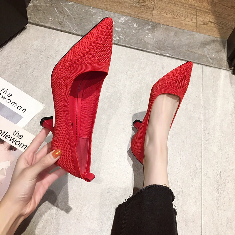 Demi-season breathable high-heeled shoes low-cut, 2022 collection, Korean style, internet celebrity