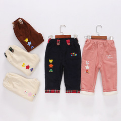 Miki Children's Apparel Cartoon Bear and Rabbit Fleece Cotton Pants for Babies and Toddlers - Winter Thicken and Lengthen Pants for Dropshipping