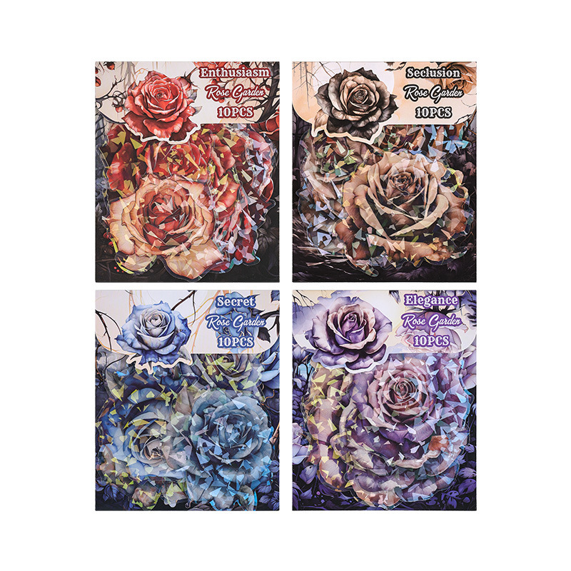 Noche oscura rosas conchas láser pegatinas impermeables bolsas pegatinas para niños pegatinas diy pegatinas materiales de cuentas