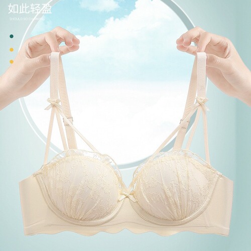Sexy lace underwear for women with small breasts, push-up, no steel ring, side breasts, anti-sagging bra set, foreign trade model