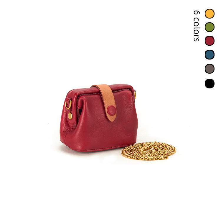Mini Kiss-Lock Purse Genuine Leather Small Bag Top Grain Cowhide Doctor Bag Vegetable Tanned Leather Minimalist Commuter Crossbody Bag - Thumbnail 8