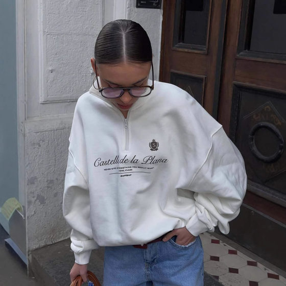 American retro half zipper stand collar long sleeve coat women's spring terry sweater women's fashion brand coat wholesale
