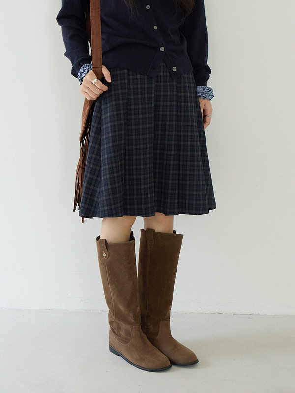 【欧凡】学院风复古格子高腰百褶半身裙女2025秋季显瘦A字裙3179|undefined