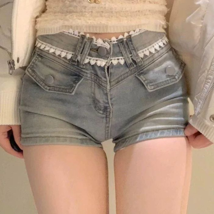 Retro summer sexy fashionable lace jeans