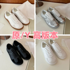 2025新款轻奢复古蕾丝 圆头德训鞋系带拼色 百搭休闲款小白鞋女鞋