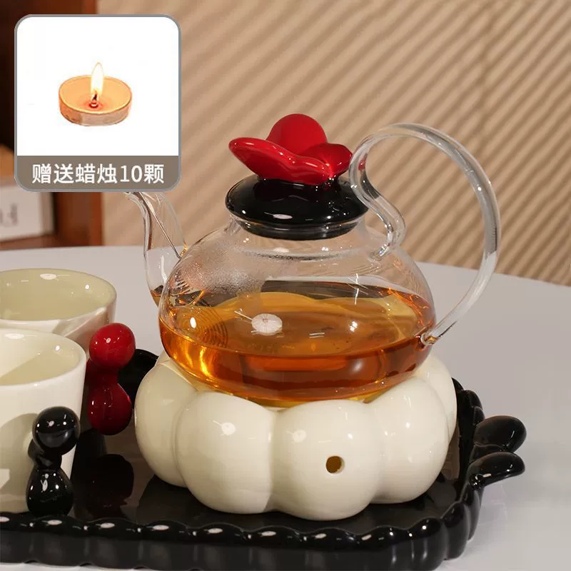 Ceramic flavored tea, teapot, tea cup, set, fruit tea, afternoon tea, candle