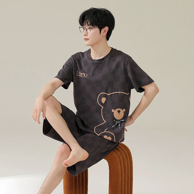 M - 4XL verano hombre pijama de manga corta pantalones cortos estudiantes dibujos animados sueltos grandes juveniles set de ropa de casa