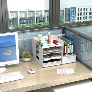 Office Supplies File Rack Four-Part Book Stand Bookshelf Desktop Information Organizer File Column Frame Storage Rack Zhao Zhi Li