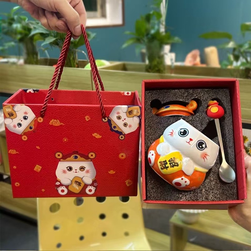 かわいい招き猫蓋付きマグカップ高颜値創意陶磁器カップお土産カップル家庭用オフィスカップ|undefined