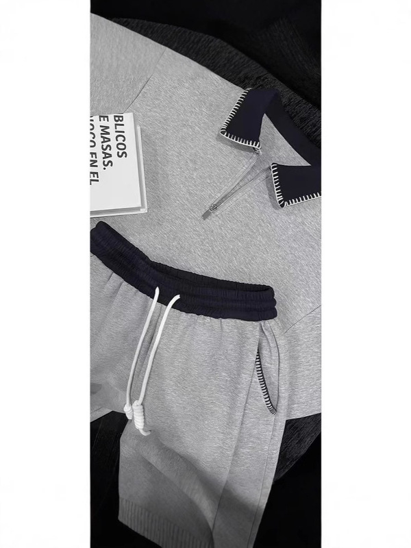 Longdaodao 夏の新しいトレンディなアメリカンカジュアルシンプルなスポーツジッパーカラー半袖 Tシャツルーズパンツスーツ|undefined