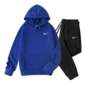 Royal blue clothes + black pants, white label