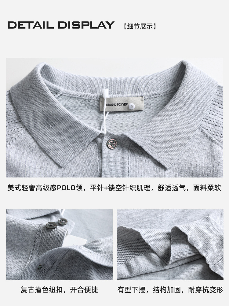 2026 verano hombre de manga de hombro polo de punto hombre botón de la solapa de negocios casual hombre alto sentido camisa image 4