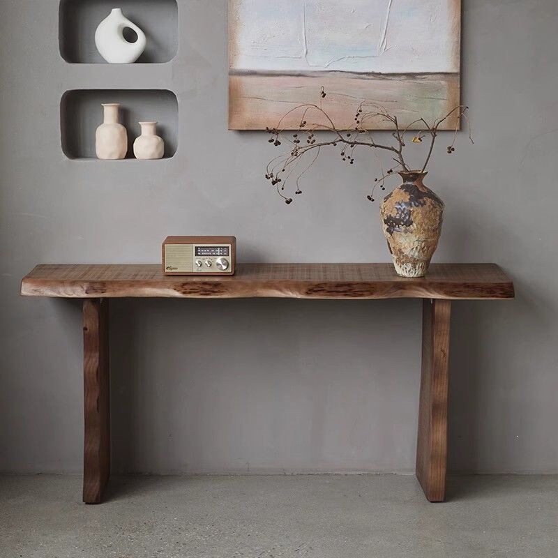 Wabi-Sabi Style Natural Wood Console Table with Natural Edges for Living Room Entryway, Decorative Strip Table Against the Wall Wabi-Sabi Style Natural Wood Console Table with Natural Edges for Living Room Entryway, Decorative Strip Table Against the Wall