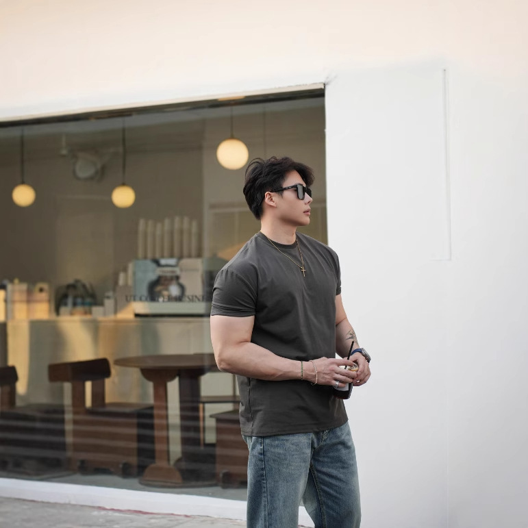 Cool Sleeve T Men's Casual Solid Color Short Sleeve Sports Fitness Quick-Drying Crew Neck Summer New Top_viptrois.com