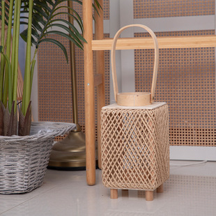 European-style Hand-woven Portable Lantern Retro Style Homestay Decoration Hanfu Photography Props Square Candle Lantern