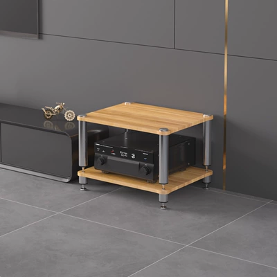 Cabinet, Foot Spikes, Stand Legs, Electric car big tripod - two-tiered-light-walnut-finish