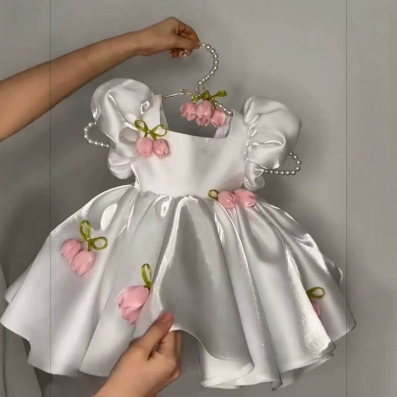 Baby Girl Kidsren's Dress 2026 New Spring and Summer Puff Sleeve Floral Dress Birthday Party European and American Princess Dress Baby Girl Kidsren's Dress 2026 New Spring and Summer Puff Sleeve Floral Dress Birthday Party European and American Princess Dress