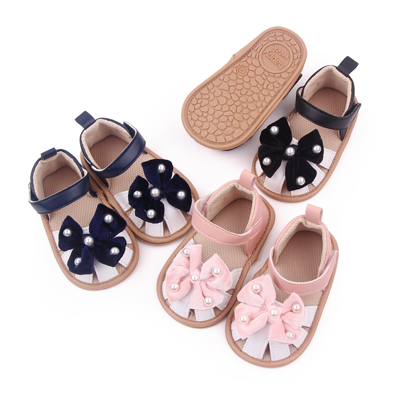 Summer 0-1 year old baby shoes pearl bow...