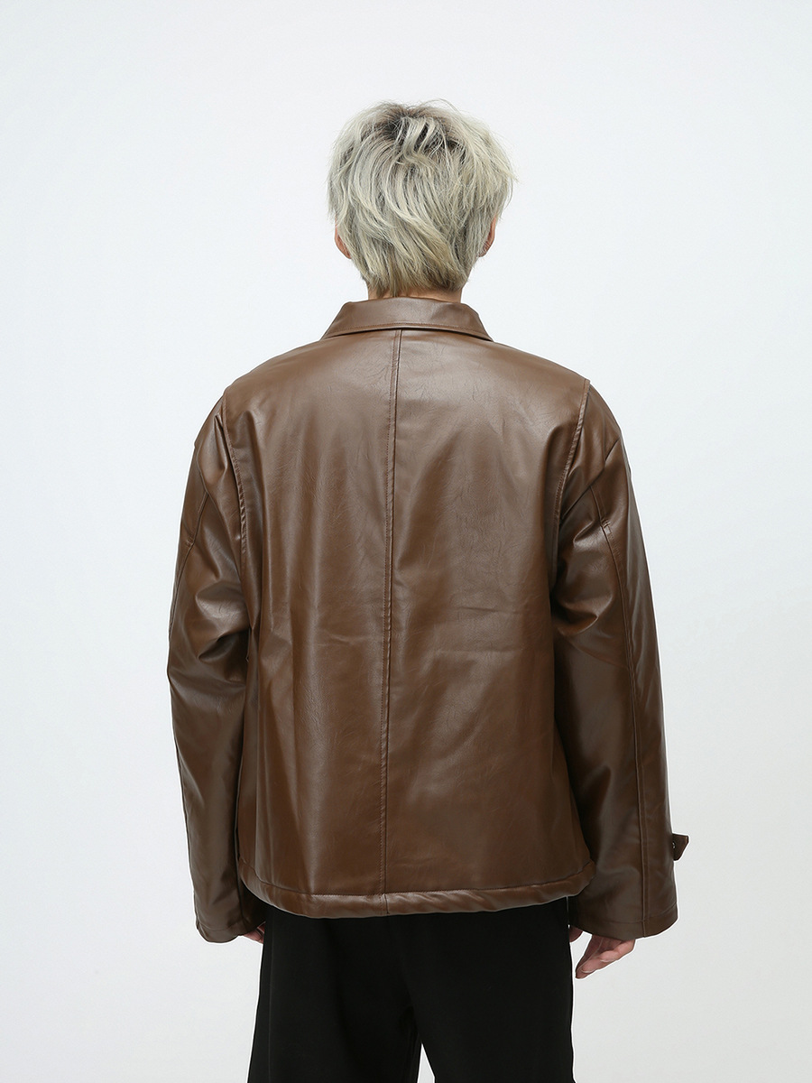 Mtlclothes ropa de Hombre | 2023 Otoño e Invierno nuevo americano retro motocicleta acolchado abrigo cuero para hombres