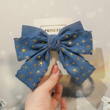 秋冬韩版儿童复古大蝴蝶结飘带发夹女童公主牛仔发卡星星发饰顶夹