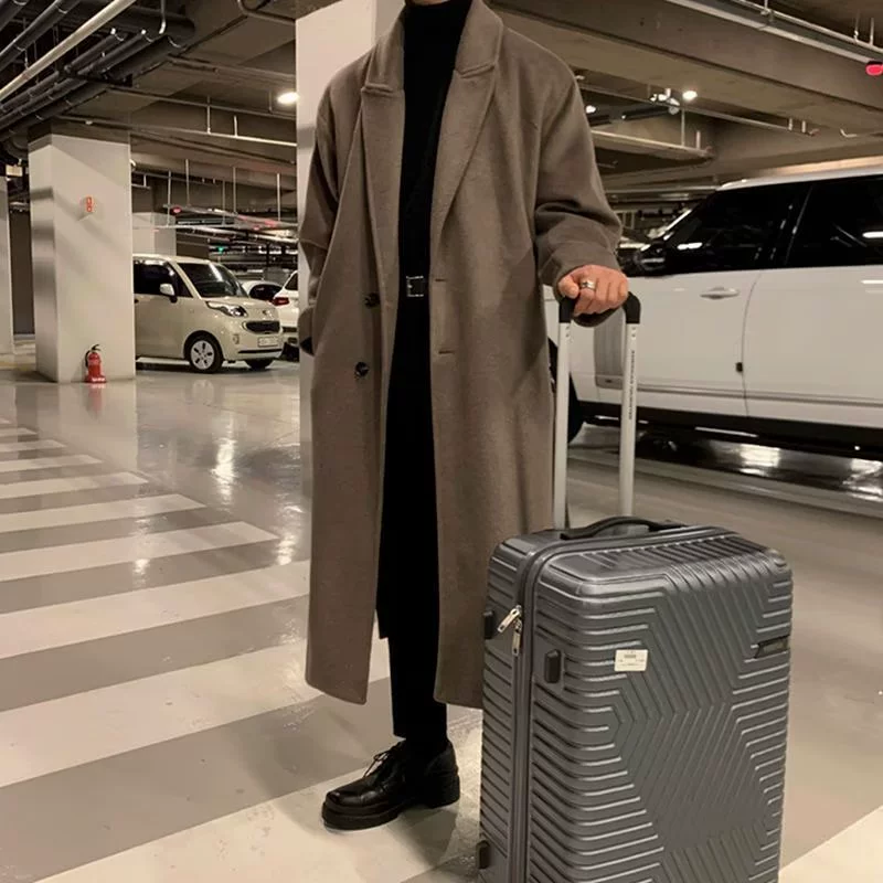 Демисезонное шерстяное пальто-тренч, мужское, в oversized английском/корейском стиле, средней длины, тёплое