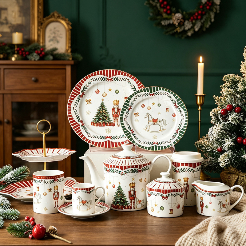 Christmas Nutcracker Carousel Ceramic Tableware Festive Retro Ceramic Plates Bowls Pots Cups Christmas Tableware Christmas Nutcracker Carousel Ceramic Tableware Festive Retro Ceramic Plates Bowls Pots Cups Christmas Tableware