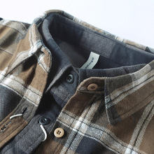 磨毛格子衬衫男长袖纯棉男士衬衣日系复古宽松打底衫上衣外套男