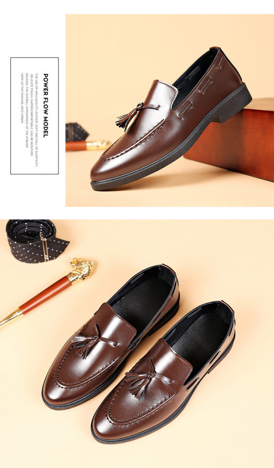 Giày lười nam da PU mũi túi da trang trí tua rua, gót thấp 1–3 cm, phong cách thanh lịch — X97 màu nâu, X97 màu đen chi tiết 17