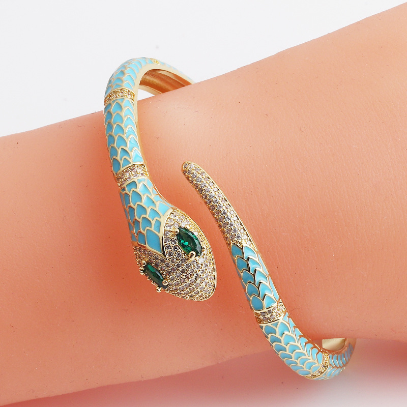Retro Snake Copper Bangle Inlay Zircon Copper Bracelets