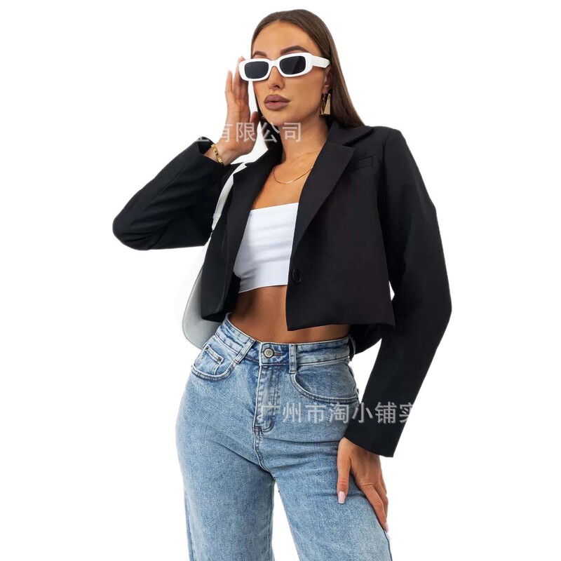 European and American Niche Outerwear Black Short Suit Jacket 2025 Autum New Commuter Long-Sleeved Stand-Up Collar Top Women's Clothing