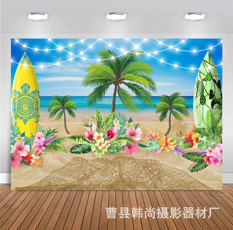 New summer beach ocean photography background cloth blue sky seaside surfboard tropical palm tree birthday party New summer beach ocean photography background cloth blue sky seaside surfboard tropical palm tree birthday party