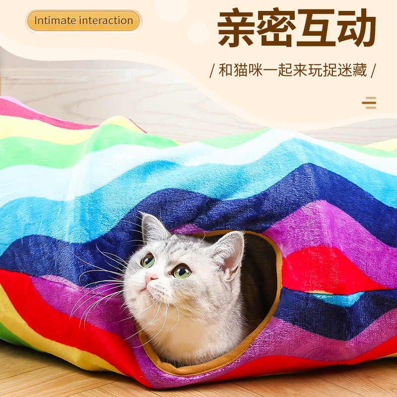 Amazon explosiva túnel para gatos plegable multifuncional arco iris oreja túnel cambiable franela canal para gatos suministros para mascotas